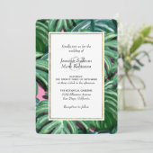 Tropische Leaves Green & Lush Wedding Invitation Kaart (Staand voorkant)