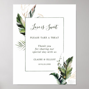 Tropische Leaves Love is Sweet Dessert Bar Sign Poster