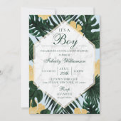Tropische Leaves Marble Blue Baby shower Invitatio Kaart (Voorkant)