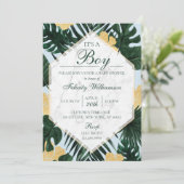 Tropische Leaves Marble Blue Baby shower Invitatio Kaart (Staand voorkant)
