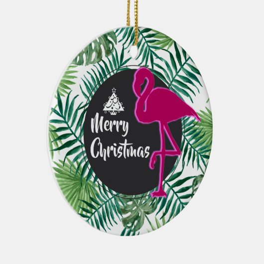 Tropische Leaves Pattern en Roze Flamingo Xmas Keramisch Ornament (Rechts)
