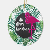 Tropische Leaves Pattern en Roze Flamingo Xmas Keramisch Ornament (Links)