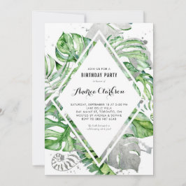 Tropische Leaves Silver Foil Summer Birthday Kaart