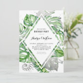 Tropische Leaves Silver Foil Summer Birthday Kaart (Staand voorkant)