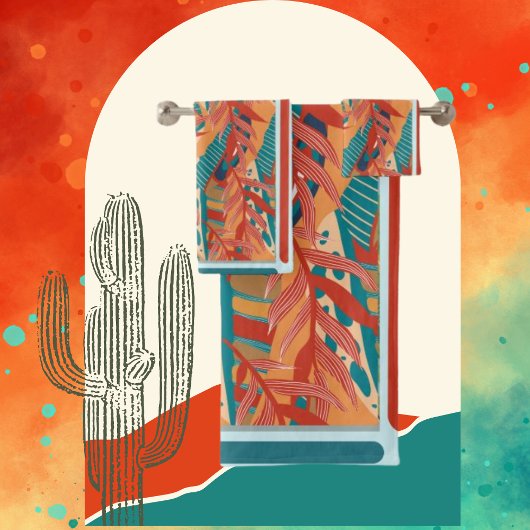 Tropische lederen Blauwgroen, rode, Oranje en beac Bad Handdoek