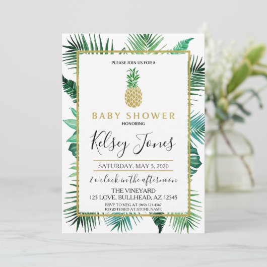 Tropische lef-ananas marine en witte streep kaart (Staand voorkant)