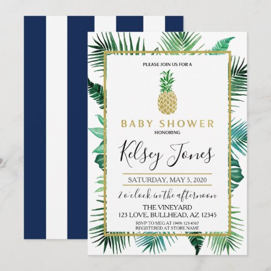 Tropische lef-ananas marine en witte streep kaart (Voorkant / Achterkant)