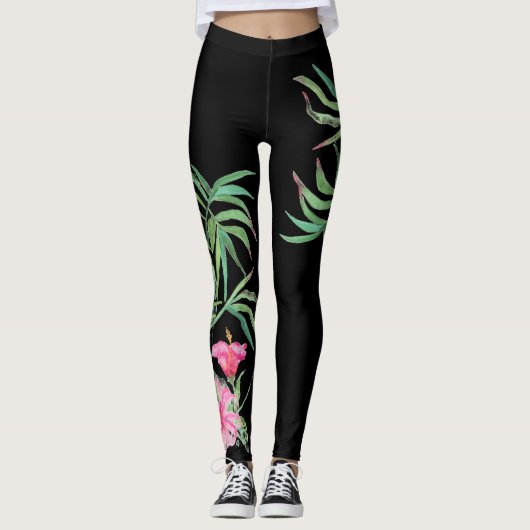 Tropische Leggings Hibiscus en Bamboo (Voorkant)