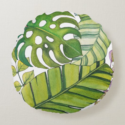 Tropische lekkage in Waterverf Rond Kussen (Voorkant)