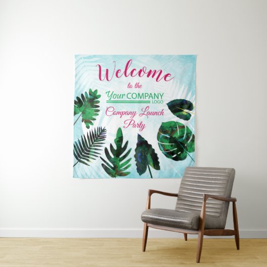 Tropische lekkage uit groene, aquamarine wandkleed (In situ)