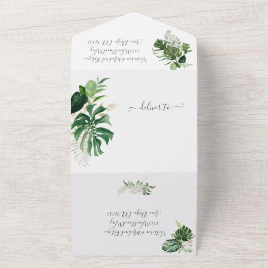 Tropische lekkernij-strand bruiloft all in one uitnodiging (Buitenkant)