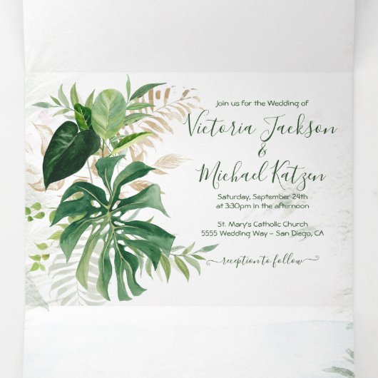 Tropische lekkernij-strand bruiloft drieluik uitnodiging (Binnenkant midden)