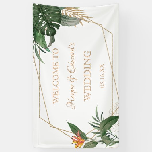 Tropische lekkers Gold Lijst Waterverf bruiloft Spandoek (Verticaal)