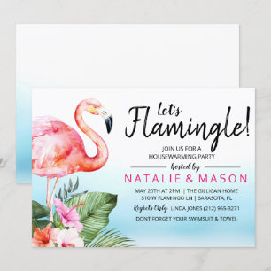 Tropische Let's Flamingle Housewarming Uitnodiging