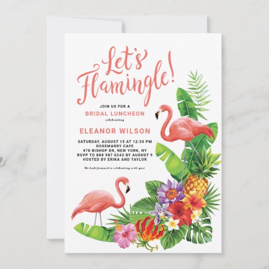 Tropische Let's Flamingle Summer Bridal Luncheon Kaart (Voorkant)