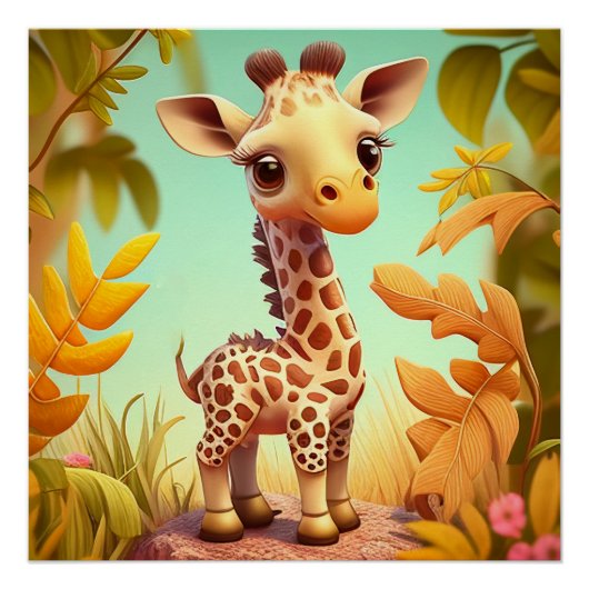 Tropische Leuke Baby Giraffe Cartoon Perfect Poster (Voorkant)