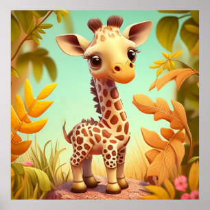Tropische Leuke Baby Giraffe Cartoon Poster