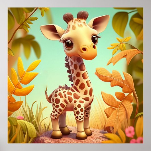 Tropische Leuke Baby Giraffe Cartoon Poster (Voorkant)