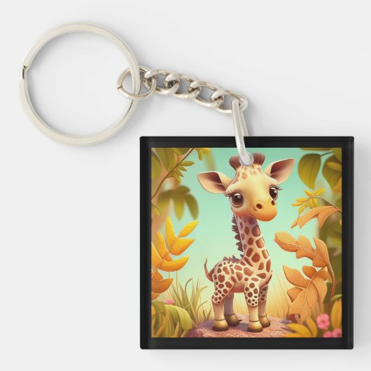 Tropische Leuke Baby Giraffe Cartoon Sleutelhanger (voorkant)