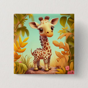 Tropische Leuke Baby Giraffe Cartoon Vierkante Button 5,1 Cm