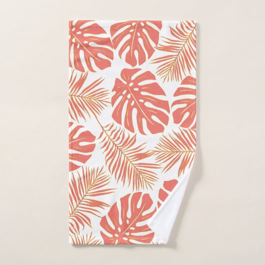 Tropische levende koraalbladeren en monogram bad handdoek (Handdoek)
