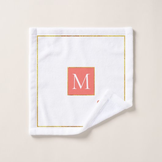 Tropische levende koraalbladeren en monogram bad handdoek (Wasdoekje)