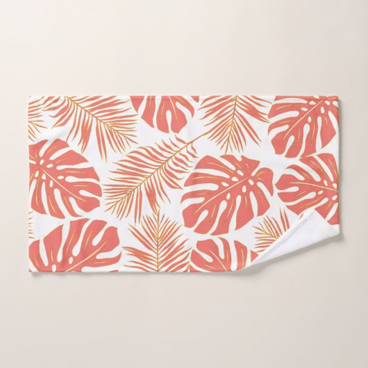 Tropische levende koraalbladeren en monogram bad handdoek (Handdoek)