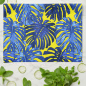 Tropische levendige blauwe gele eilandbladeren theedoek (Gevouwen)