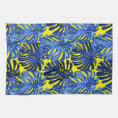 Tropische levendige blauwe gele eilandbladeren theedoek (Horizontaal)