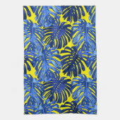 Tropische levendige blauwe gele eilandbladeren theedoek (Verticaal)