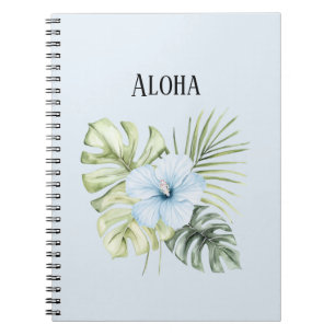 Tropische lichtblauwe hibiscus bloembladeren Aloha Notitieboek