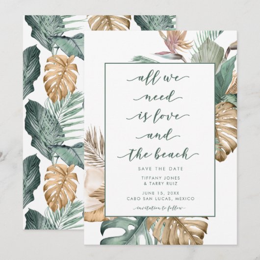 Tropische liefde en het strand bruiloft sparen de  save the date (Voorkant / Achterkant)