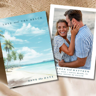 Tropische liefde en het strand foto bruiloft save the date