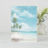 Tropische liefde en het strand foto bruiloft save the date (Staand voorkant)