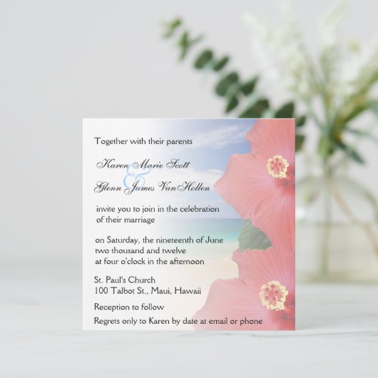 Tropische liefde Hibiscus Beach Weddenschap Kaart (Staand voorkant)