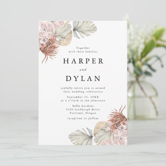 Tropische liefde Waterverf bloemenbruiloft Kaart (Staand voorkant)