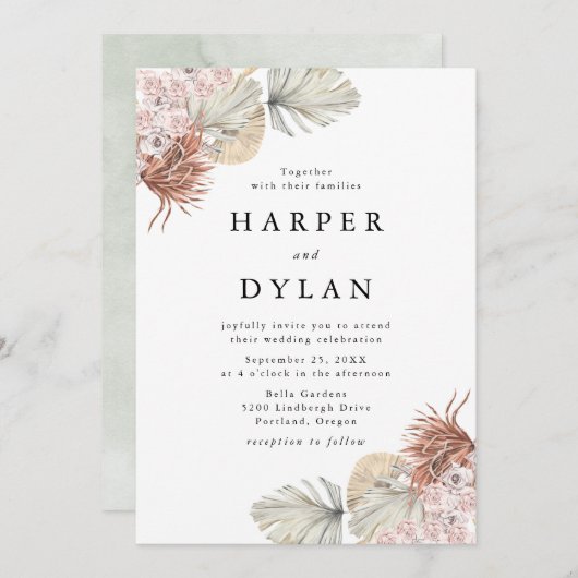 Tropische liefde Waterverf bloemenbruiloft Kaart (Voorkant / Achterkant)