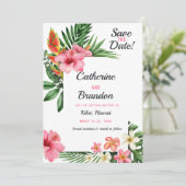 Tropische liefdesbatchbestemming save the date (Staand voorkant)
