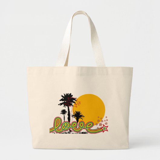 Tropische liefdessterren Retro Palm Trees Silhoutt Grote Tote Bag (Voorkant)