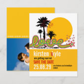 Tropische liefdeszomerpalmen redden de datum aankondigingskaart (Voorkant / Achterkant)