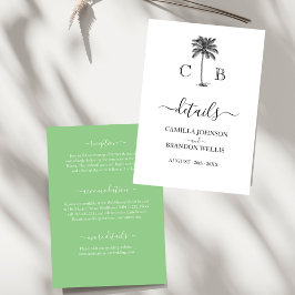 Tropische Lime Groene Palm Monogrammen Bruiloft Informatiekaartje