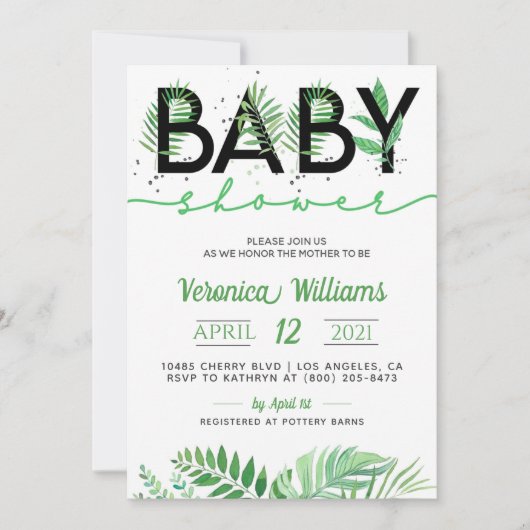 Tropische loof Baby shower uitnodiging (Voorkant)
