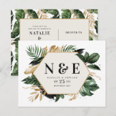 Tropische loof bruiloft save the date aankondigingskaart (Voorkant / Achterkant)