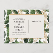 Tropische loof bruiloft save the date aankondigingskaart (Achterkant)