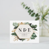 Tropische loof bruiloft save the date aankondigingskaart (Staand voorkant)