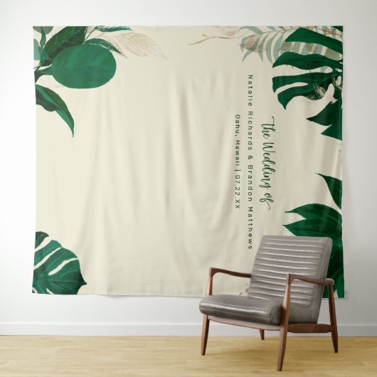 Tropische Loof Bruiloftsfotografie Achtergrond Wandkleed (In Situ (horizontaal))