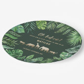 Tropische loof + gouddieren baby shower papieren bordje (Gekanteld)