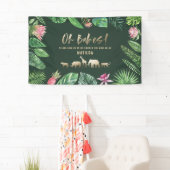 Tropische loof + gouddieren baby shower spandoek (Insitu)