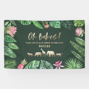 Tropische loof + gouddieren baby shower spandoek