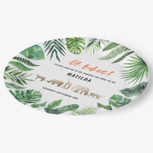 Tropische loof + gouddieren met twee baby showers papieren bordje (Gekanteld)